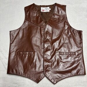 VTG Sears The Leather Shop Western‎ Vest Men's 44 Tall Brown Ranch Cowboy 70s